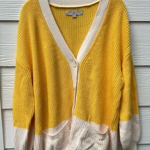 LOFT Vibrant Yellow and White Cardigan